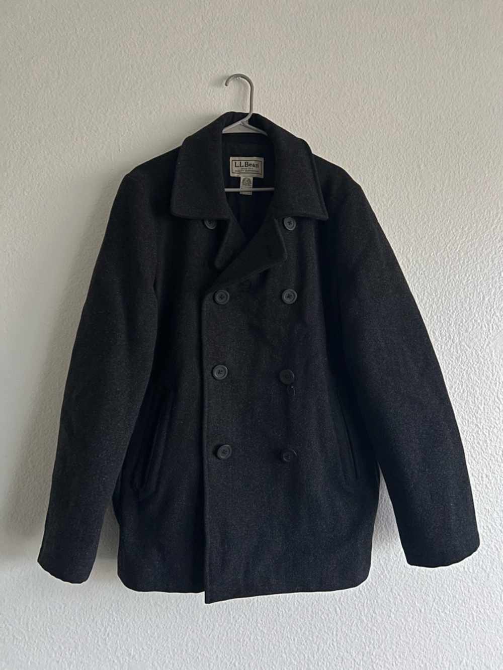 L.L. Bean Men's Black Double-Breasted Wool Pea Coat